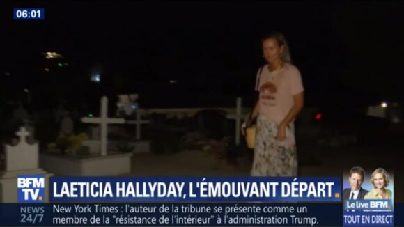Reportage de BFMTV sur la dernière veillée de Laeticia, Jade et Joy Hallyday sur la tombe de Johnny Hallyday au cimetière de Lorient à Saint-Barthélemy le 3 septembre 2018.