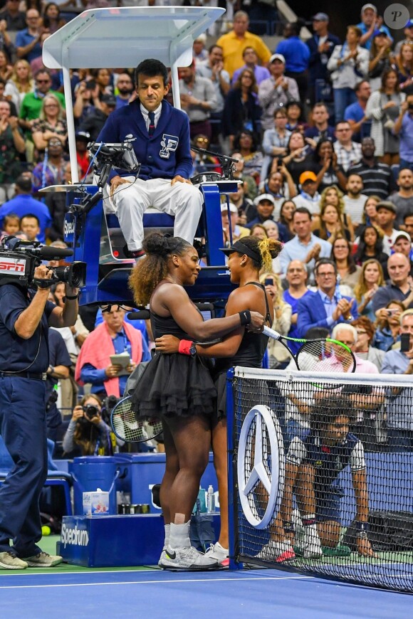 Serena Williams, Naomi Osaka, Carlos Ramos - Finale femme de de l'US Open de Tennis 2018 à New York le 9 septembre 2018.