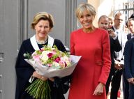 Brigitte Macron : Chic en robe rouge pour rencontrer la reine Sonja de Norvège