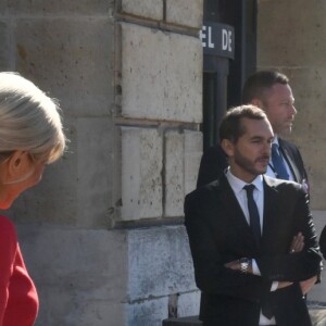 Le maire de Rouen Yvon Robert et sa femme et Brigitte Macron et la reine Sonja de Norvège à la mairie de Rouen - La reine Sonja de Norvège , la première Dame Brigitte Macron au centenaire de la Section Norvégienne du Lycée Pierre Corneille à Rouen le 24 septembre 2018. Au programme : Signatures d'accords-cadres de coopération dans le domaine de l'éducation, de l'enseignement supérieur, de la recherche scientifique, de l'innovation, de l'industrie et de la culture; dévoilement de la statue offerte par la Norvège par Sa Majesté la Reine en présence de l'artiste, Espen Dietrichson; signature du Livre d'Or en présence des autorités et des élus. © Francis Petit / Bestimage