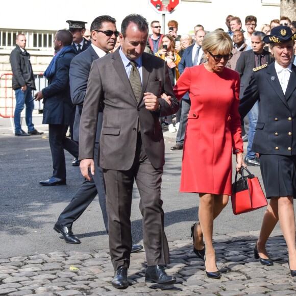 La première Dame Brigitte Macron - La reine Sonja de Norvège , la première Dame Brigitte Macron au centenaire de la Section Norvégienne du Lycée Pierre Corneille à Rouen le 24 septembre 2018. Au programme : Signatures d'accords-cadres de coopération dans le domaine de l'éducation, de l'enseignement supérieur, de la recherche scientifique, de l'innovation, de l'industrie et de la culture; dévoilement de la statue offerte par la Norvège par Sa Majesté la Reine en présence de l'artiste, Espen Dietrichson; signature du Livre d'Or en présence des autorités et des élus. © Francis Petit / Bestimage