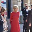 La première Dame Brigitte Macron, le maire de Rouen Yvon Robert et sa femme - La première Dame Brigitte Macron, le maire de Rouen Yvon Robert et sa femme accueillent la reine Sonja de Norvège à la mairie de Rouen dans le cadre du centenaire de la Section Norvégienne du Lycée Pierre Corneille - Rouen le 24 septembre 2018 © Francis Petit / Bestimage