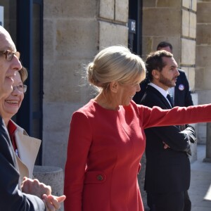 La première Dame Brigitte Macron, le maire de Rouen Yvon Robert et sa femme - La première Dame Brigitte Macron, le maire de Rouen Yvon Robert et sa femme accueillent la reine Sonja de Norvège à la mairie de Rouen dans le cadre du centenaire de la Section Norvégienne du Lycée Pierre Corneille - Rouen le 24 septembre 2018 © Francis Petit / Bestimage