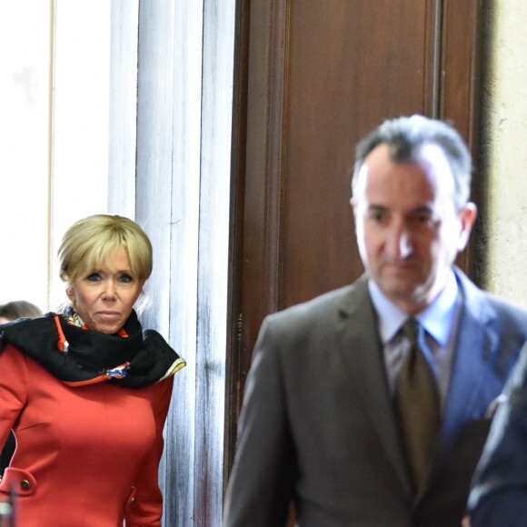 La première Dame Brigitte Macron - La reine Sonja de Norvège , la première Dame Brigitte Macron au centenaire de la Section Norvégienne du Lycée Pierre Corneille à Rouen le 24 septembre 2018. Au programme : Signatures d'accords-cadres de coopération dans le domaine de l'éducation, de l'enseignement supérieur, de la recherche scientifique, de l'innovation, de l'industrie et de la culture; dévoilement de la statue offerte par la Norvège par Sa Majesté la Reine en présence de l'artiste, Espen Dietrichson; signature du Livre d'Or en présence des autorités et des élus. © Francis Petit / Bestimage