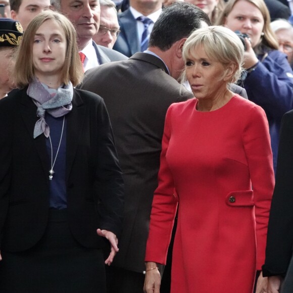 La première Dame Brigitte Macron, Iselin Nybo , ministre norvégienne de l'Enseignement supérieur et de la recherche - La reine Sonja de Norvège , la première Dame Brigitte Macron au centenaire de la Section Norvégienne du Lycée Pierre Corneille à Rouen le 24 septembre 2018. Au programme : Signatures d'accords-cadres de coopération dans le domaine de l'éducation, de l'enseignement supérieur, de la recherche scientifique, de l'innovation, de l'industrie et de la culture; dévoilement de la statue offerte par la Norvège par Sa Majesté la Reine en présence de l'artiste, Espen Dietrichson; signature du Livre d'Or en présence des autorités et des élus. © Francis Petit / Bestimage