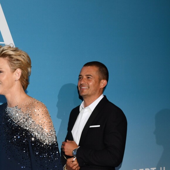La princesse Charlene de Monaco et Orlando Bloom lors de la 2ème édition du "Monte-Carlo Gala for the Global Ocean" à Opéra de Monte-Carlo à Monaco, le 26 septembre 2018. © Bruno Bébert/Bestimage