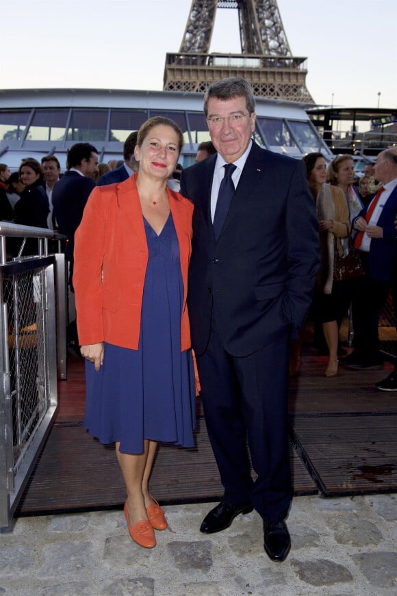 Exclusif - Xavier Darcos et sa femme Laure - Baptême du bateau "Ducasse sur Seine" à Paris. Le 27 septembre 2018 © Julio Piatti / Bestimage