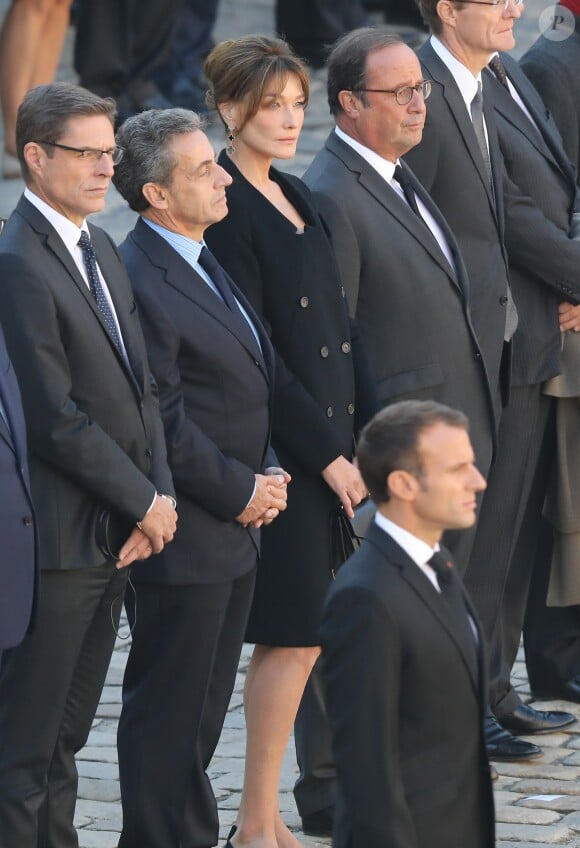 Nicolas Sarkozy et Carla Bruni Sarkozy, François Hollande, Emmanuel Macron - Arrivées à l'hommage national à Charles Aznavour à l'Hôtel des Invalides à Paris. Le 5 octobre 2018 © Jacovides-Moreau / Bestimage