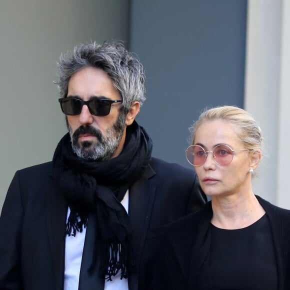 Exclusif - Emmanuelle Béart et son mari Frédéric Chaudier - Obsèques de Charles Aznavour en la cathédrale arménienne Saint-Jean-Baptiste de Paris. Le 6 octobre 2018 © Jacovides-Moreau / Bestimage