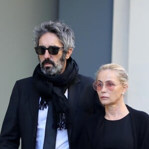 Exclusif - Emmanuelle Béart et son mari Frédéric Chaudier - Obsèques de Charles Aznavour en la cathédrale arménienne Saint-Jean-Baptiste de Paris. Le 6 octobre 2018 © Jacovides-Moreau / Bestimage