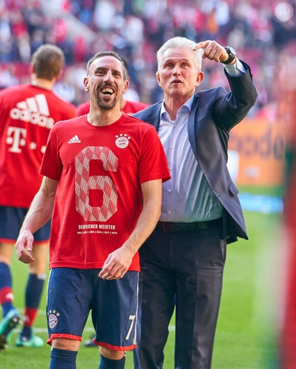 Jupp Heynckes et Franck Ribery - Le Bayern Munich a décroché son sixième titre d'affilée en Bundesliga, et cela à cinq journées de la fin du championnat Allemand à Munich le 7 avril 2018.