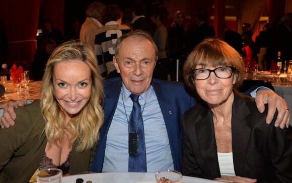 Exclusif - Michel Rocard, sa fille, et sa femme Sylvie Pélissier - Dîner en l'honneur de Jean-Paul Belmondo lors de la Guinguette de Régine au Chalet La Bodega à Paris, le 14 novembre 2014.