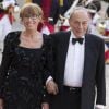 Michel Rocard et sa femme Sylvie Rocard - Dîner d'état en l'honneur de la reine d'Angleterre donné par le président français au palais de l'Elysée à Paris, le 6 juin 2014, pendant la visite d'état de la reine après les commémorations du 70ème anniversaire du débarquement.