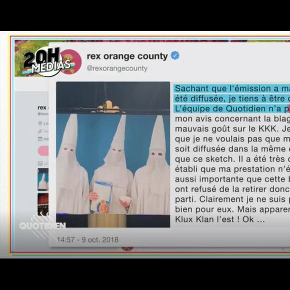 Le chanteur Rex Orange County annule sa venue dans "Quotidien" après un sketch d'Alison Wheeler - 10 octobre - TMC