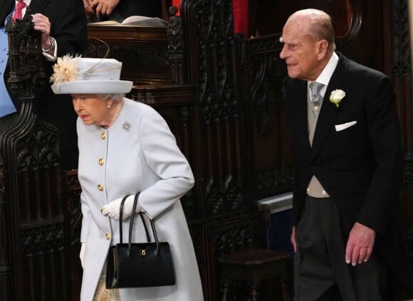 La reine Elizabeth II et son époux, le duc d'Edimbourg - Cérémonie de mariage de la princesse Eugenie d'York et Jack Brooksbank en la chapelle Saint-George au château de Windsor, Royaume Uni le 12 octobre 2018. 