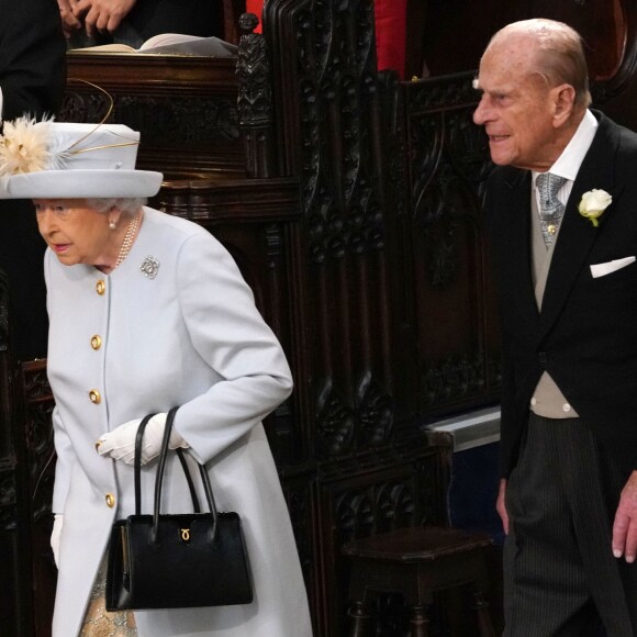 La reine Elizabeth II et son époux, le duc d'Edimbourg - Cérémonie de mariage de la princesse Eugenie d'York et Jack Brooksbank en la chapelle Saint-George au château de Windsor, Royaume Uni le 12 octobre 2018. 