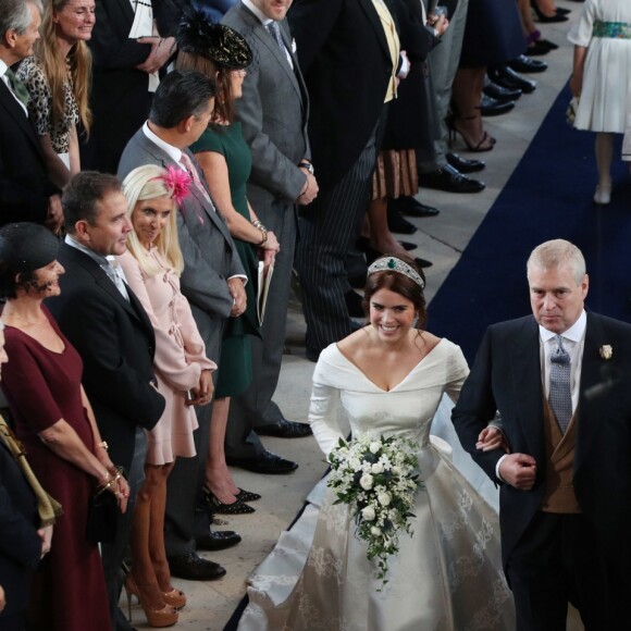 La princesse Eugenie d'York, le prince Andrew, duc d'York - Cérémonie de mariage de la princesse Eugenie d'York et Jack Brooksbank en la chapelle Saint-George au château de Windsor, Royaume Uni le 12 octobre 2018.