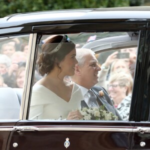 La princesse Eugenie d'York - Les invités arrivent à la chapelle St. George pour le mariage de la princesse Eugenie d'York et Jack Brooksbank au château de Windsor, Royaume Uni, le 12 octobre 2018.