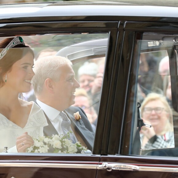 La princesse Eugenie d'York - Les invités arrivent à la chapelle St. George pour le mariage de la princesse Eugenie d'York et Jack Brooksbank au château de Windsor, Royaume Uni, le 12 octobre 2018.