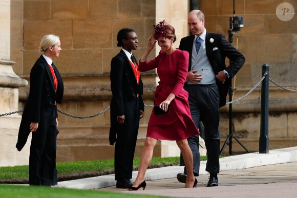 Kate Middleton en Alexander McQueen - Les invités arrivent à la chapelle St. George pour le mariage de la princesse Eugenie d'York et Jack Brooksbank au château de Windsor, Royaume Uni, le 12 octobre 2018.