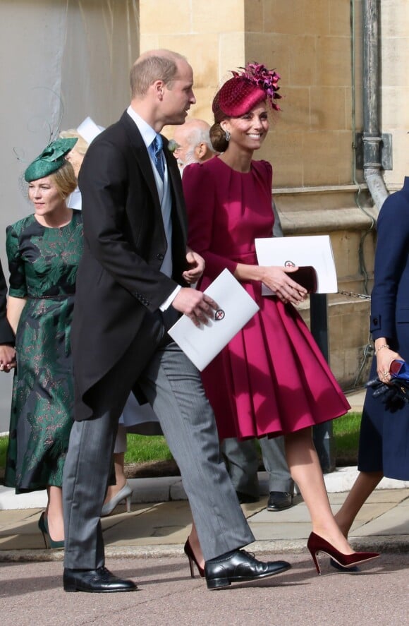 Kate Middleton en Alexander McQueen - Arrivées des invités au mariage de la princesse Eugenie d'York et de Jack Brooksbnak à la chapelle Saint George de Windsor le 12 octobre 2018.