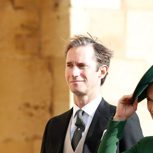 Pippa Middleton en Emilia Wickstead - Les invités arrivent à la chapelle St. George pour le mariage de la princesse Eugenie d'York et Jack Brooksbank au château de Windsor, Royaume Uni, le 12 octobre 2018.