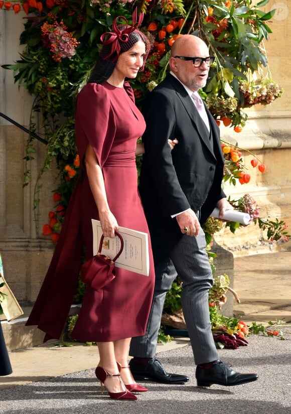 Demi Moore en Stella McCartney - Sorties après la cérémonie de mariage de la princesse Eugenie d'York et Jack Brooksbank en la chapelle Saint-George au château de Windsor, Royaume Uni, le 12 octobre 2018.
