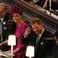 Le prince William, duc de Cambridge, et Catherine (Kate) Middleton, duchesse de Cambridge, Le prince Harry, duc de Sussex, et Meghan Markle, duchesse de Sussex - Cérémonie de mariage de la princesse Eugenie d'York et Jack Brooksbank en la chapelle Saint-George au château de Windsor, Royaume Uni le 12 octobre 2018.
