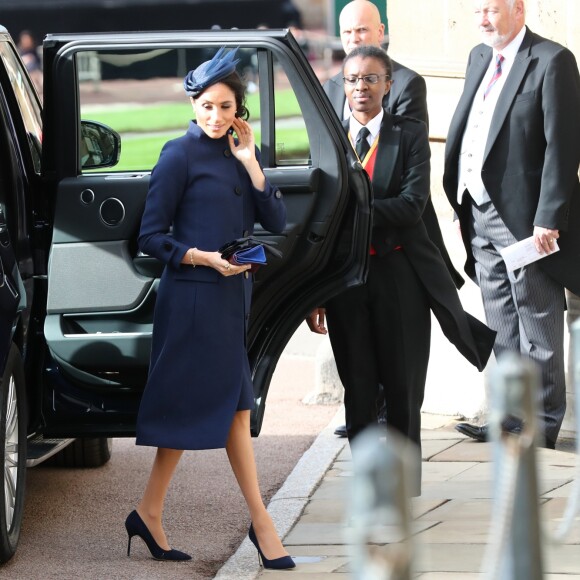 Meghan Markle, duchesse de Sussex - Les invités arrivent à la chapelle St. George pour le mariage de la princesse Eugenie d'York et Jack Brooksbank au château de Windsor, Royaume Uni, le 12 octobre 2018.