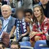 Jamel Debbouze, sa femme Mélissa Theuriau et leur fils Léon dans les tribunes du stade de France lors du match de ligue des nations opposant la France à l'Allemagne à Saint-Denis, Seine Saint-Denis, France, le 16 octobre 2018.