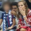 Jamel Debbouze, sa femme Mélissa Theuriau et leur fils Léon dans les tribunes du stade de France lors du match de ligue des nations opposant la France à l'Allemagne à Saint-Denis, Seine Saint-Denis, France, le 16 octobre 2018. La France a gagné 2-1.