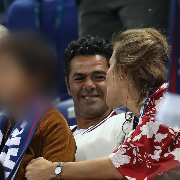 Jamel Debbouze, sa femme Mélissa Theuriau et leur fils Léon dans les tribunes du stade de France lors du match de ligue des nations opposant la France à l'Allemagne à Saint-Denis, Seine Saint-Denis, France, le 16 octobre 2018. La France a gagné 2-1.