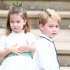 La princesse Charlotte de Cambridge, le prince George - Sorties après la cérémonie de mariage de la princesse Eugenie d'York et Jack Brooksbank en la chapelle Saint-George au château de Windsor le 12 octobre 2018.