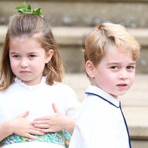 La princesse Charlotte de Cambridge, le prince George - Sorties après la cérémonie de mariage de la princesse Eugenie d'York et Jack Brooksbank en la chapelle Saint-George au château de Windsor le 12 octobre 2018.