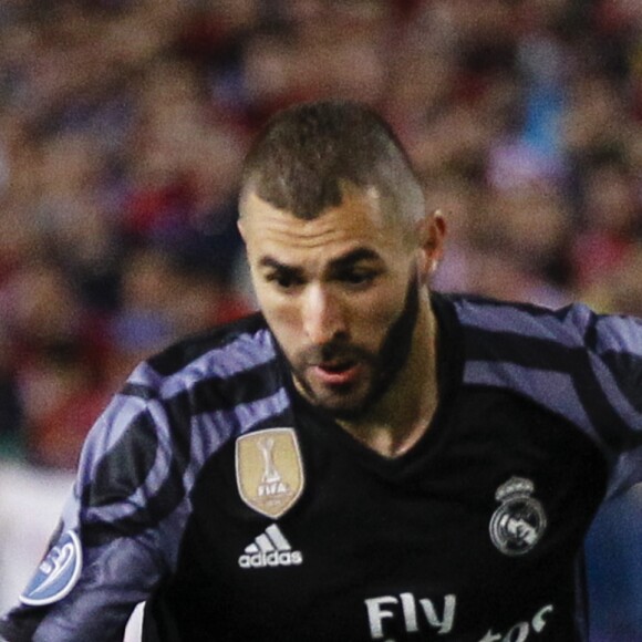 Karim Benzema (9) lors du match de Ligue des Champions, Demi-finale, Match 2, Atlético Madrid - Real Madrid au stade Vicente Calderon à Madrid, Espagne, le 10 mai 2017.