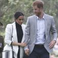 Le prince Harry, duc de Sussex, et Meghan Markle, duchesse de Sussex, enceinte, se rendent au "Domain", un espace ouvert de 34 hectares à Sydney, le 21 octobre 2018.