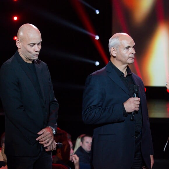 Exclusif - Daphné Bürki, Jimmy et Alize (gardes du corps de Johnny) - Enregistrement de l'émission "Johnny Hallyday, vos plus grands souvenirs" au Palais des Sports à Paris, le 17 octobre 2018. Diffusion le 23 octobre à 21h10 sur France 2. © Cyril Moreau / Bestimage