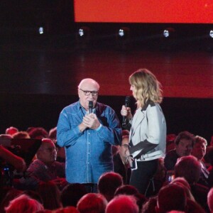 Exclusif - Daphné Bürki et Jean Renard (Compositeur de la chanson "Que Je T'aime") - Enregistrement de l'émission "Johnny Hallyday, vos plus grands souvenirs" au Palais des Sports à Paris, le 17 octobre 2018. Diffusion le 23 octobre à 21h10 sur France 2. © Cyril Moreau / Bestimage