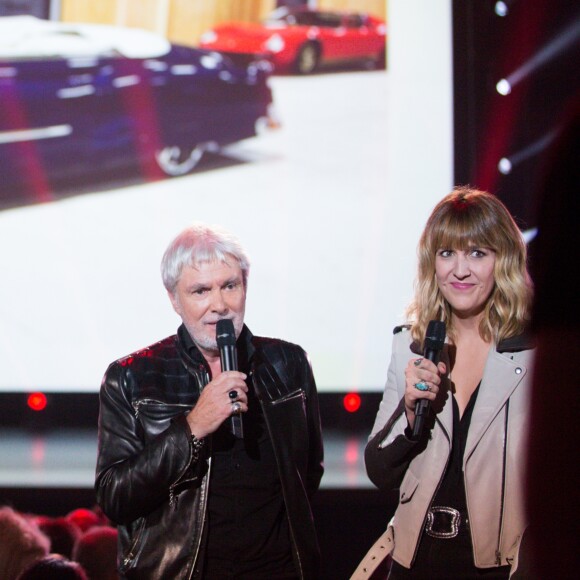 Exclusif - Daphné Bürki et Jean-François Gobertier (a acheté une voiture et une moto de Johnny Hallyday au profit de l'association "La Bonne Etoile") - Enregistrement de l'émission "Johnny Hallyday, vos plus grands souvenirs" au Palais des Sports à Paris, le 17 octobre 2018. Diffusion le 23 octobre à 21h10 sur France 2. © Cyril Moreau / Bestimage