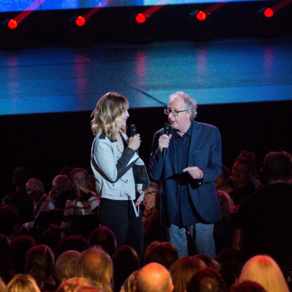 Exclusif - Daphné Bürki et Remi Bouet (président du fan club officiel de Johnny) - Enregistrement de l'émission "Johnny Hallyday, vos plus grands souvenirs" au Palais des Sports à Paris, le 17 octobre 2018. Diffusion le 23 octobre à 21h10 sur France 2. © Cyril Moreau / Bestimage