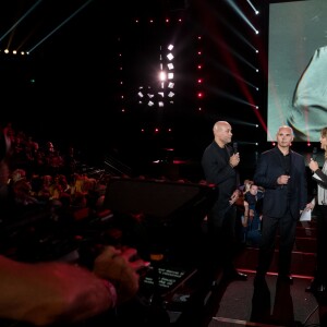 Exclusif - Daphné Bürki, Jimmy et Alize (Gardes du corps de Johnny) - Enregistrement de l'émission "Johnny Hallyday, vos plus grands souvenirs" au Palais des Sports à Paris, le 17 octobre 2018. Diffusion le 23 octobre à 21h10 sur France 2. © Cyril Moreau / Bestimage