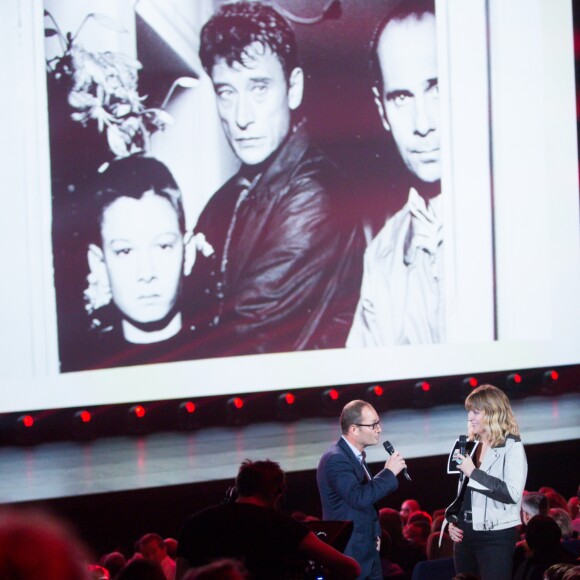 Exclusif - Daphné Bürki et Laurent Romor (Acteur dans le film "Conseil de famille") - Enregistrement de l'émission "Johnny Hallyday, vos plus grands souvenirs" au Palais des Sports à Paris, le 17 octobre 2018. Diffusion le 23 octobre à 21h10 sur France 2. © Cyril Moreau / Bestimage