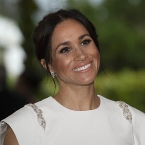 Meghan Markle, duchesse de Sussex (enceinte) à la Maison consulaire de Tonga le premier jour de leur visite dans le pays, le 25 octobre 2018.