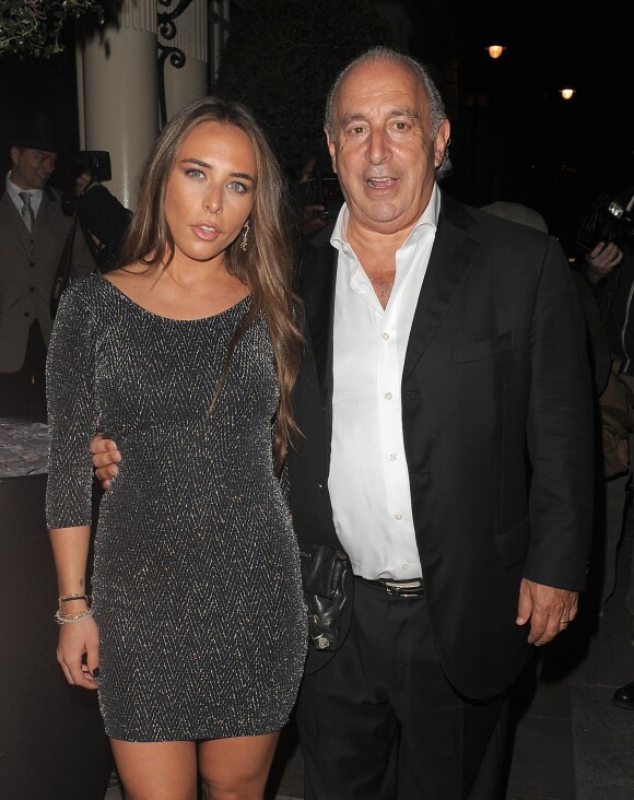 Chloe Green et son père Sir Philip Green à la sortie du Connaught Hotel à Londres le 29 avril 2014.
