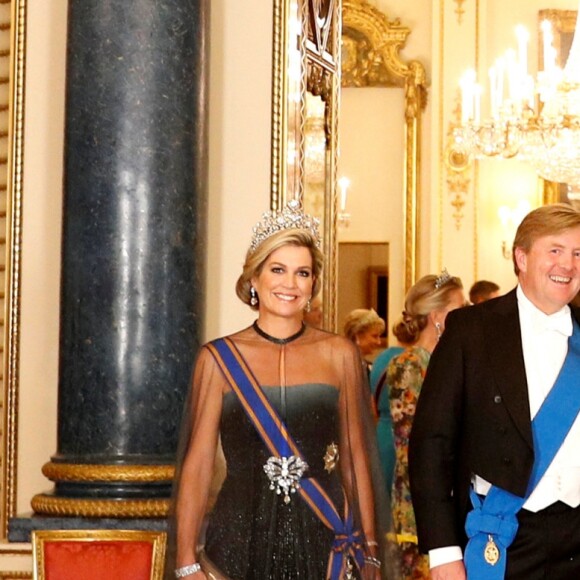 La reine Maxima et le roi Willem-Alexander des Pays-Bas ont été honorés par un dîner d'Etat organisé le 23 octobre 2018 par la reine Elizabeth II au palais de Buckingham à Londres dans le cadre de leur visite officielle.