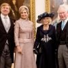 La reine Maxima et le roi Willem-Alexander des Pays-Bas ont été reçus par le prince Charles et Camilla Parker-Bowles, duchesse de Cornouailles, à Clarence House à Londres, à l'occasion de leur voyage officiel au Royaume-Uni, le 23 octobre 2018.