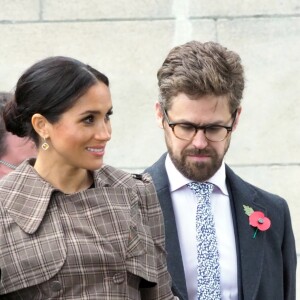 Le prince Harry, duc de Sussex, et Meghan Markle, duchesse de Sussex, enceinte visitent le parc commémoratif de la guerre de Pukeahu à Wellington, en Nouvelle-Zélande le 28 octobre 2018.