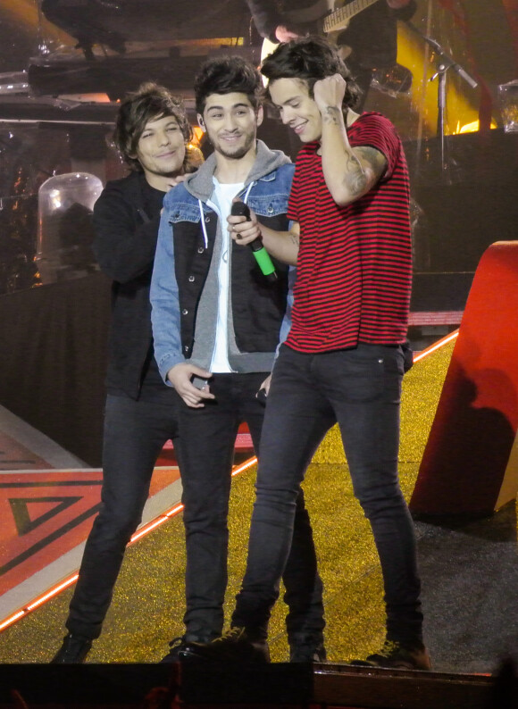 Harry Styles, Zayn Malik et Louis Tomlinson - Le groupe One Direction en concert à Sunderland, au Royaume-Uni, le 28 mai 2014.