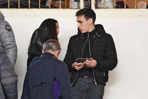 Louis Ducruet et sa fiancée Marie Chevallier au stade Louis-II de Monaco pour le match entre l'AS Monaco et le Paris Saint-Germain (0-4) en clôture de la 13e journée du championnat de Ligue 1, le 11 novembre 2018. © Bruno Bebert/Bestimage