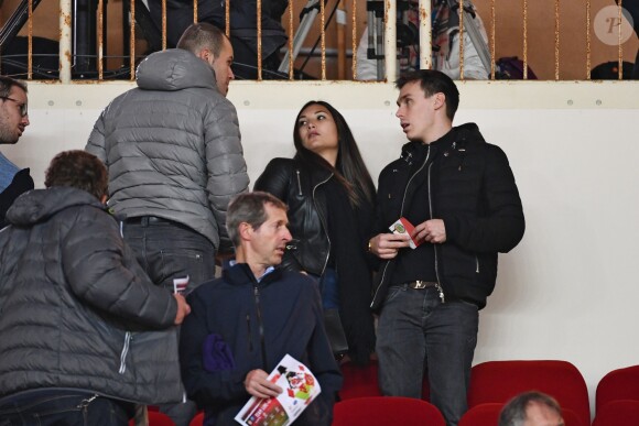 Louis Ducruet et sa fiancée Marie Chevallier au stade Louis-II de Monaco pour le match entre l'AS Monaco et le Paris Saint-Germain (0-4) en clôture de la 13e journée du championnat de Ligue 1, le 11 novembre 2018. © Bruno Bebert/Bestimage